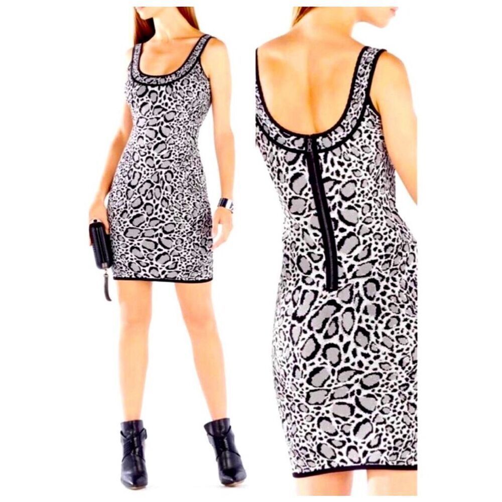 BCBGMAXAZRIA Dress Bodycon Bandage Grey animal print size S